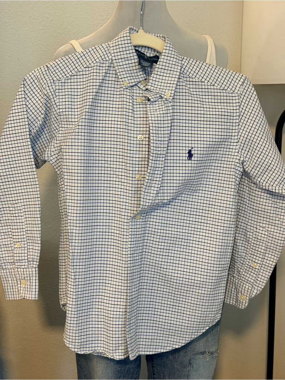 Ralph Lauren Boys Size 6 Green Plaid Button Down Shirt Long Sleeve Pony Logo Cot